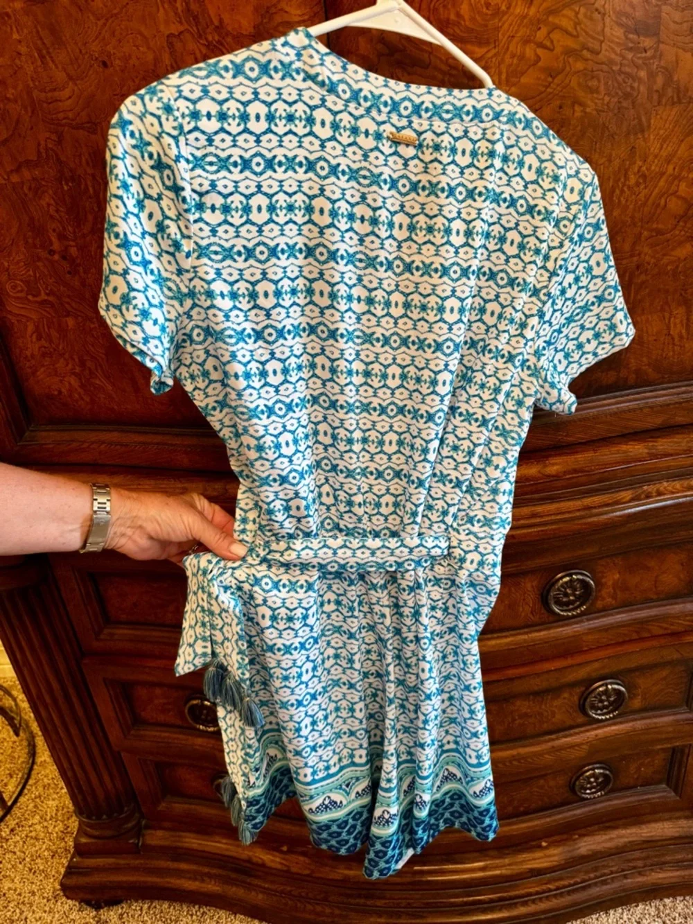 Cabana Life Teal and White Printed Romper - Picture 5 of 6